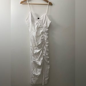 Zara Cinched White Linen Midi Dress|| bralette style with marble in middle